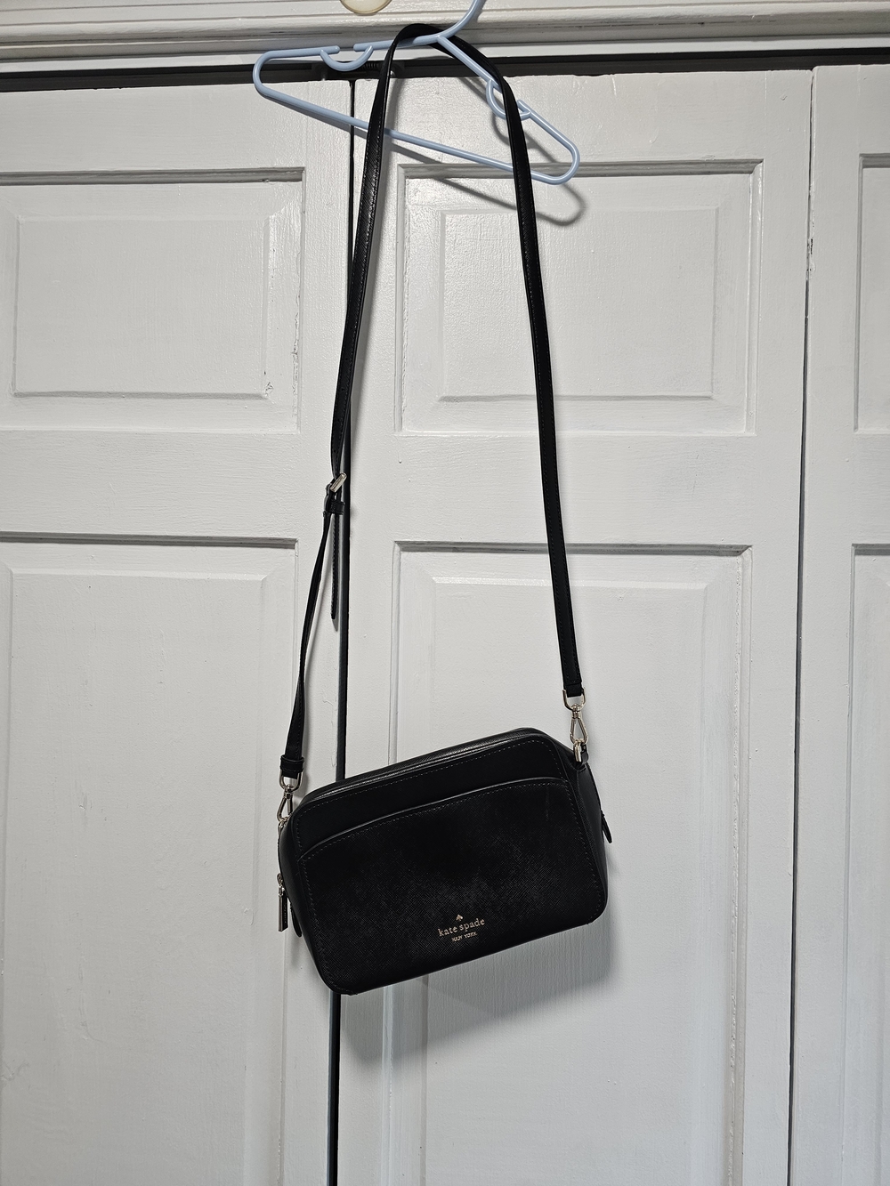 kate spade Black Leather Crossbody Camera Bag with Gold Hardware
